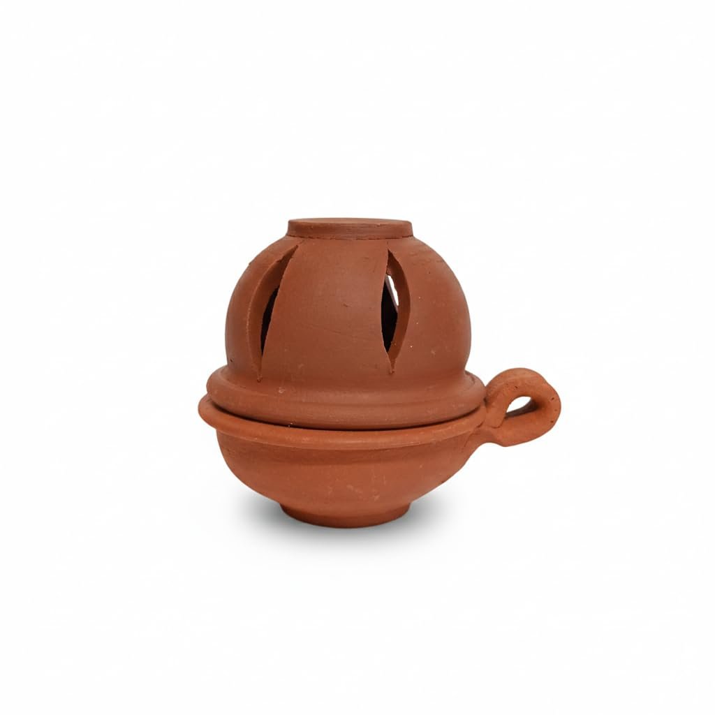Handmade Terracotta Clay Diya with Cover (Brown) | Natural Earthen Clay Oil Lamp with Cover | Aladdin mud lamp| Anaya Vilakku | Traditional Karthigai Dhibam for Daily Pooja & Diwali Decor | Pack of 1