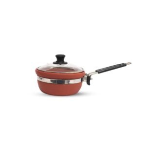 Terra Charms 700 ml Clay Frypan with Glass Lid | Natural Mitti Cooking Pan | Handcrafted Earthenware for Everyday Healthy Cooking