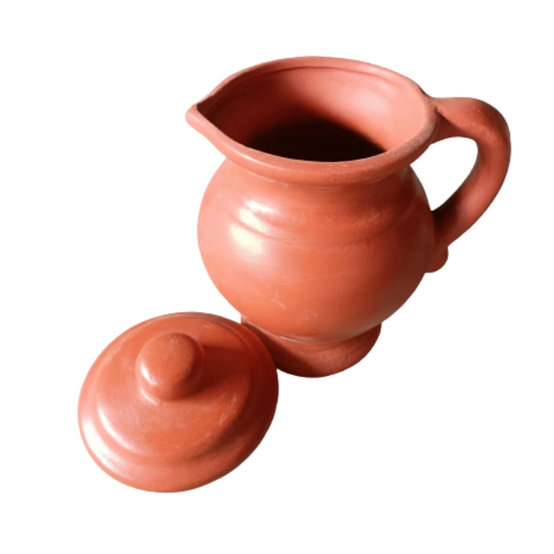 Handmade Terracotta Clay Classic Water jug 1.5 Liter (Clay jug with lid) | Terracotta Water jug with lid | Hnadmade Clay Drinking Water jug