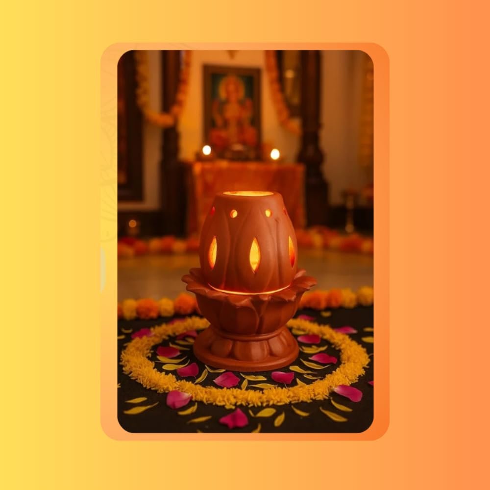Clay diyas/Clay lamp/Clay Lotus LAMP with Doom