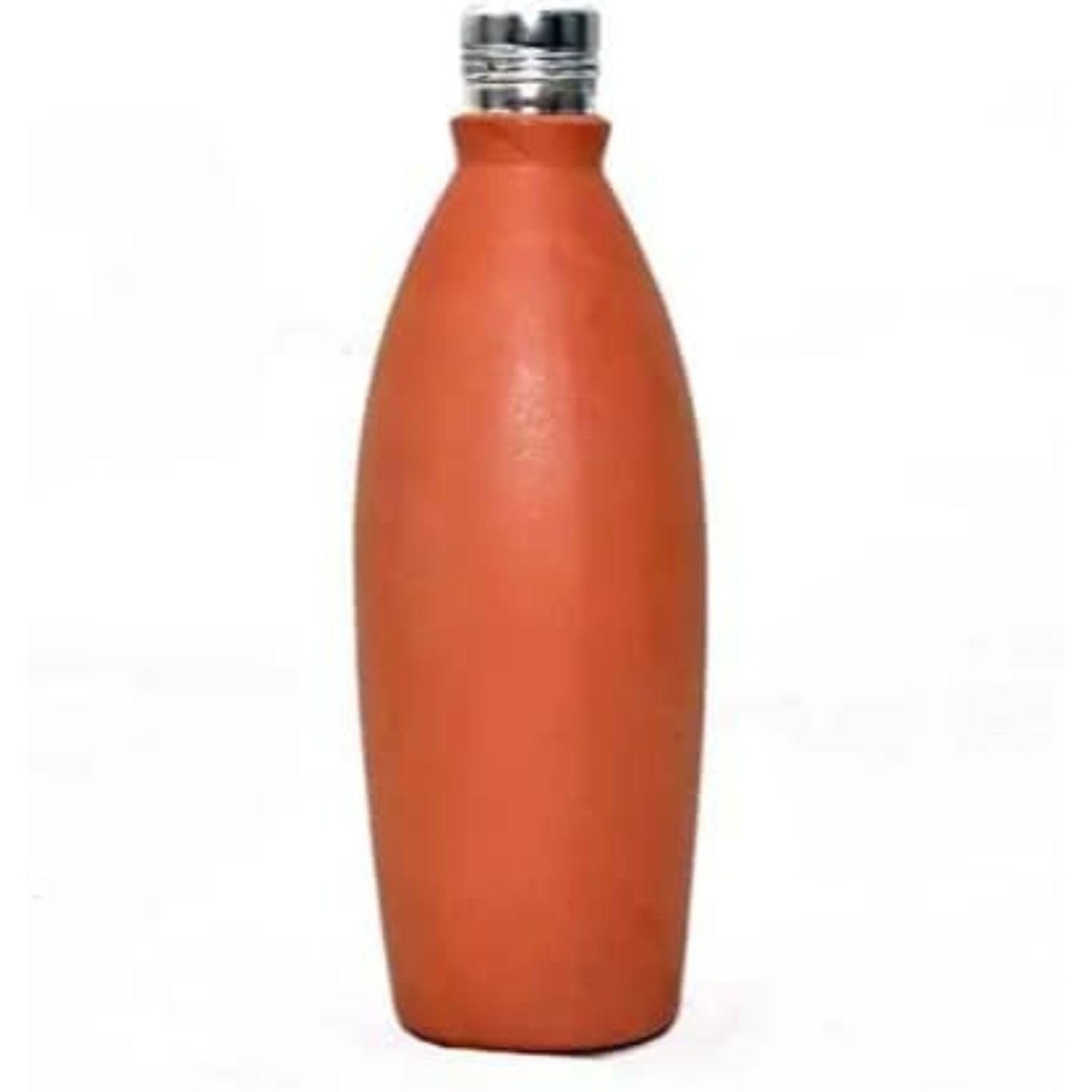 1 litter Water Bottle | Handmade Self Cool bottle with steel cap | Terracotta Clay Mitti Water Pot (Pack of 1)