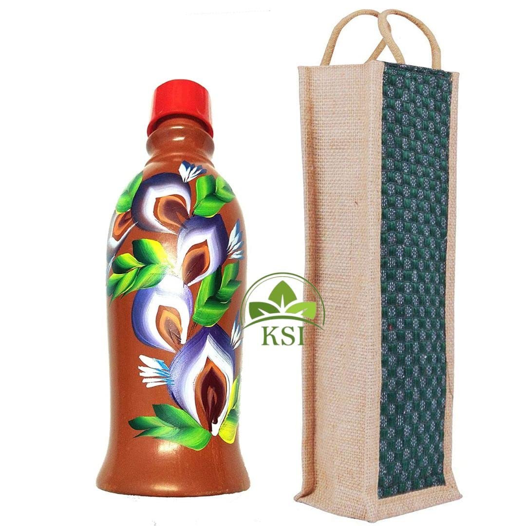 Handmade Clay Water Bottle 1.4L with Jute Bag | Terracotta Earthen Self Cooling Bottle | Natural Water Cooler | Eco-Friendly, BPA-Free, Chemical-Free Mitti Bottle for Drinking