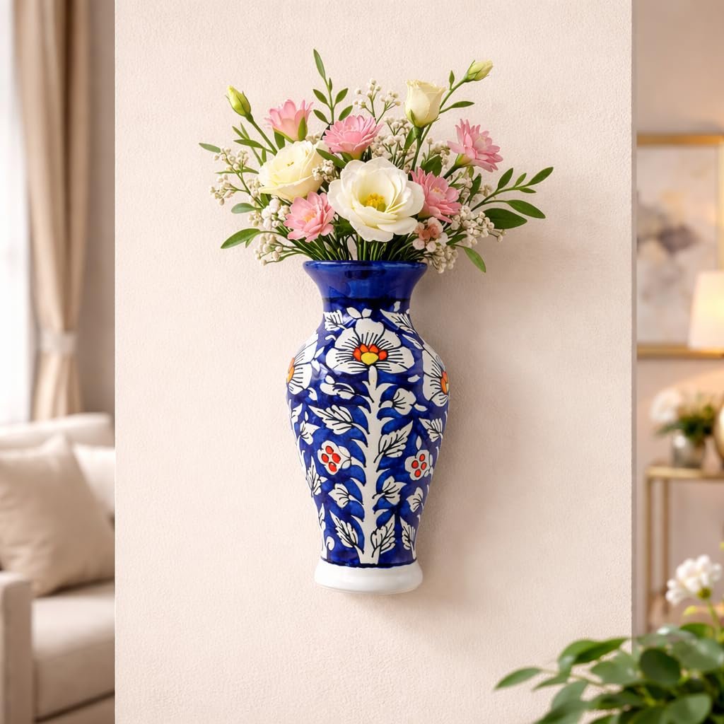 The Pottery Muse Ceramic Vase for Home Decoration, Wall Hanging Flower Vase for Home Decor, Best for Home & Office Decor, Best for Gift to Friends, Family & Colleague (Blue)