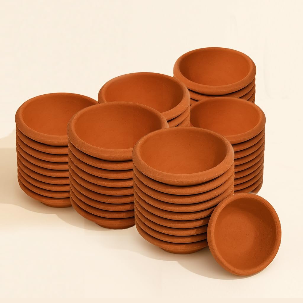 Pack of 25 Mitti Diya for Pooja & Diwali | Handmade Clay Deepak | Clay Traditional Diwali Ke Diye | Eco-Friendly Terracotta Diya for Home Temple | Desi Deepak for Decoration | mitti ke diye