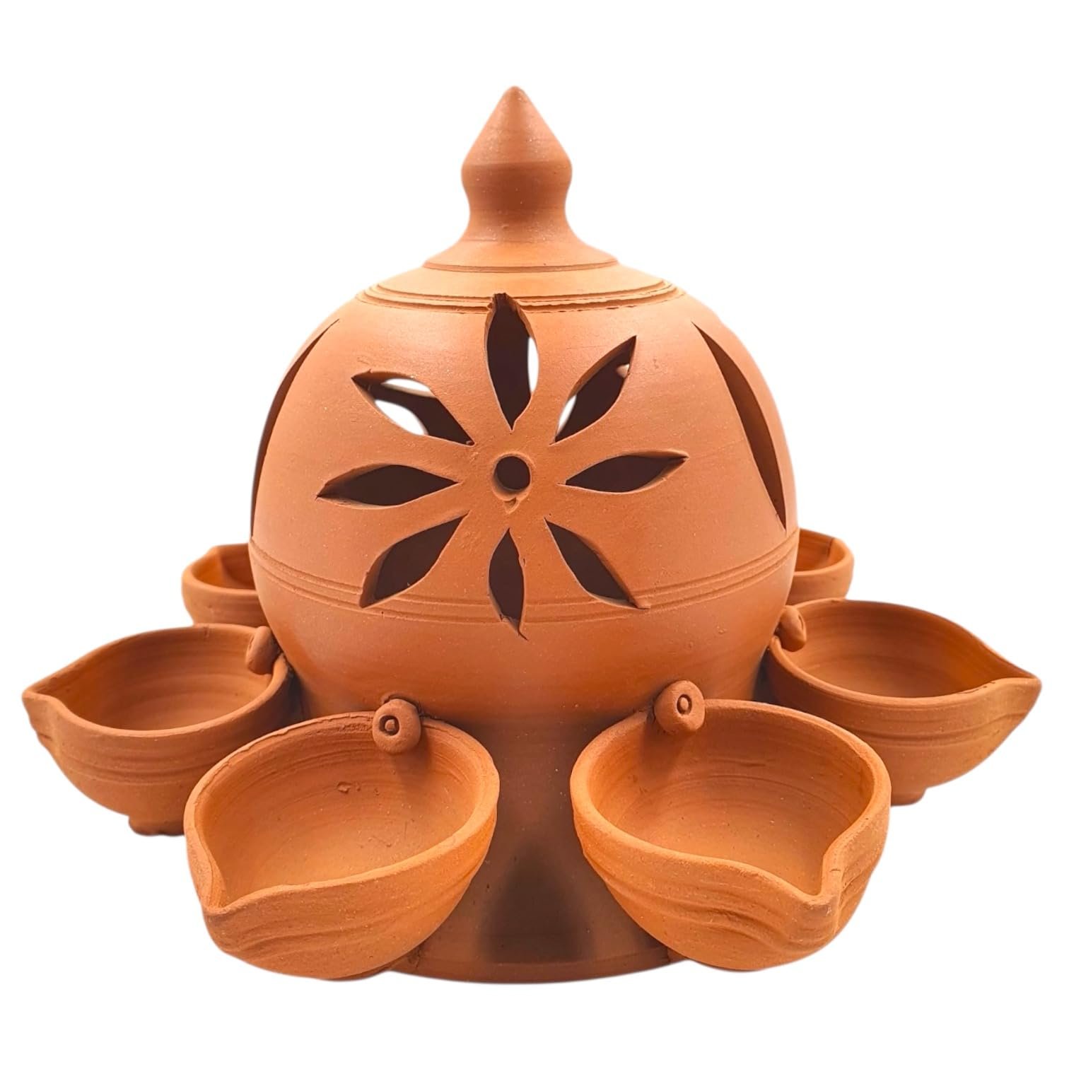 Radiant Halo Diya | Terracotta Handmade Decorative Diyas | Diya for Pooja | Handmade Clay Deepam | Traditional Indian Terracotta Oil Lamps for Diwali, Prayer & Earthen Festival Decor
