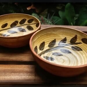 Handcrafted Terracotta Ceramic Bowls with Leaf Design, Set of 2