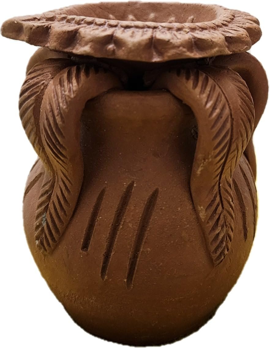 Decorative Terracotta Kalash Diya, Handmade Clay Pot, Traditional Design with Leaf Pattern.