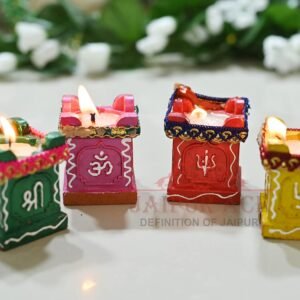 Jaipur Ace Decorative Tulsi Diya for Diwali | Traditional Handmade Terracotta Clay Mitti Deepak | Puja and Home Decoration Set of 4, Multicolor (Tulsi Wax)