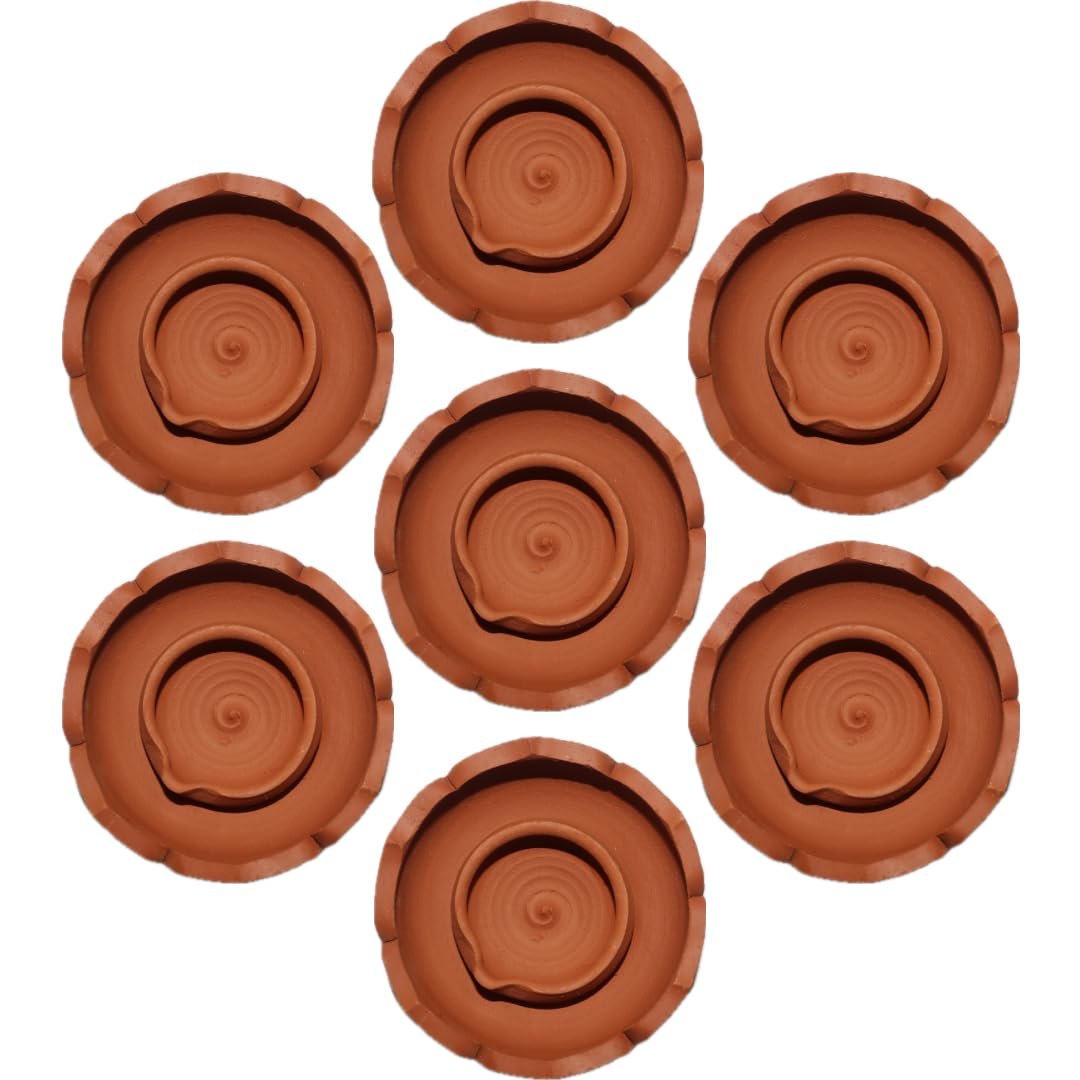 Mahiyash Handmade Lotus Shaped Clay Diya (Decorative Diya) /Agalvilaku Set of (2)