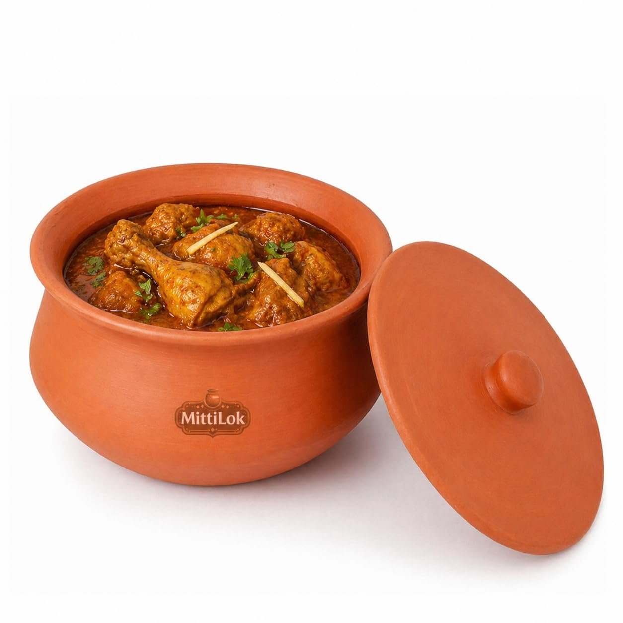 Clay Dahi Handi 500ml with Lid | Mitti Ki Dahi Handi for Cooking & Serving | Traditional Terracotta Pot for Chicken, Biryani, Dal & Curry |Unglazed Heat Retention Cookware for Kitchen Use