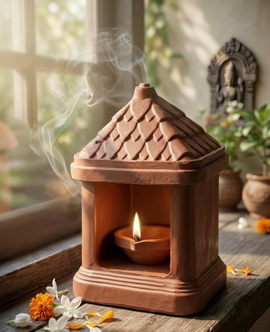 Handmade Terracotta Clay Diya for Puja, Tulsi Kyara, Balcony, 15 x 10 CM