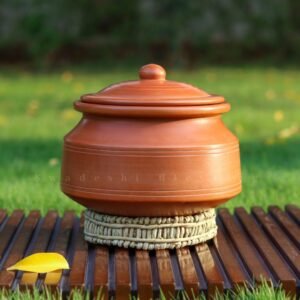 Swadeshi Blessings Unglazed Clay Pot for Cooking with Lid/Lead Free Clay Cooking Pot/Earthen Pot/Clay Handi/Earthen Kadai/Curry, Biryani Pots & Free ASH for Cleaning (3L)