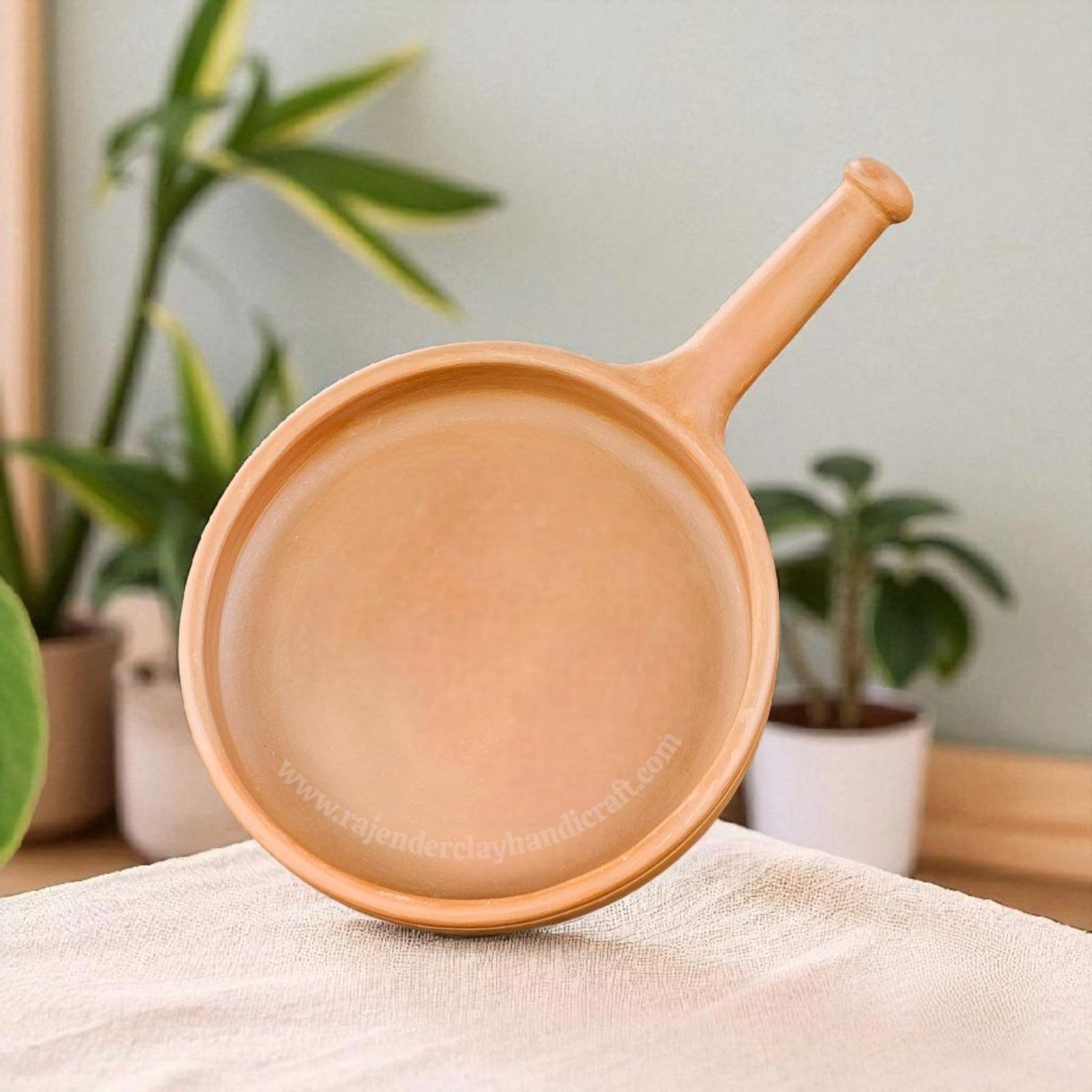 RAJENDER CLAY HANDICRAFT Eco-Friendly Mitti Fry Pan 9 Inch | Handmade Clay Frying Pan | Natural, Unglazed, Gas Stove Safe Traditional Earthen Cookware for Frying, Searing, Browning, Sauteing
