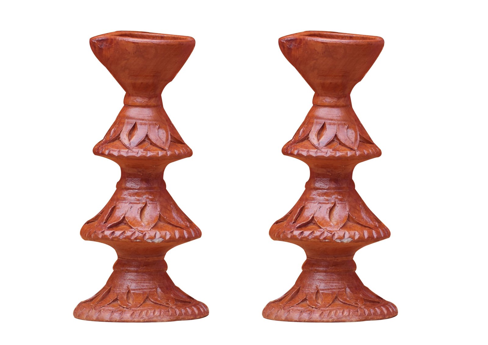 Clay Stand Diya Combo - Traditional Decorative Oil Lamp for Festive and Home Decor, 7.5 Inch, Brown