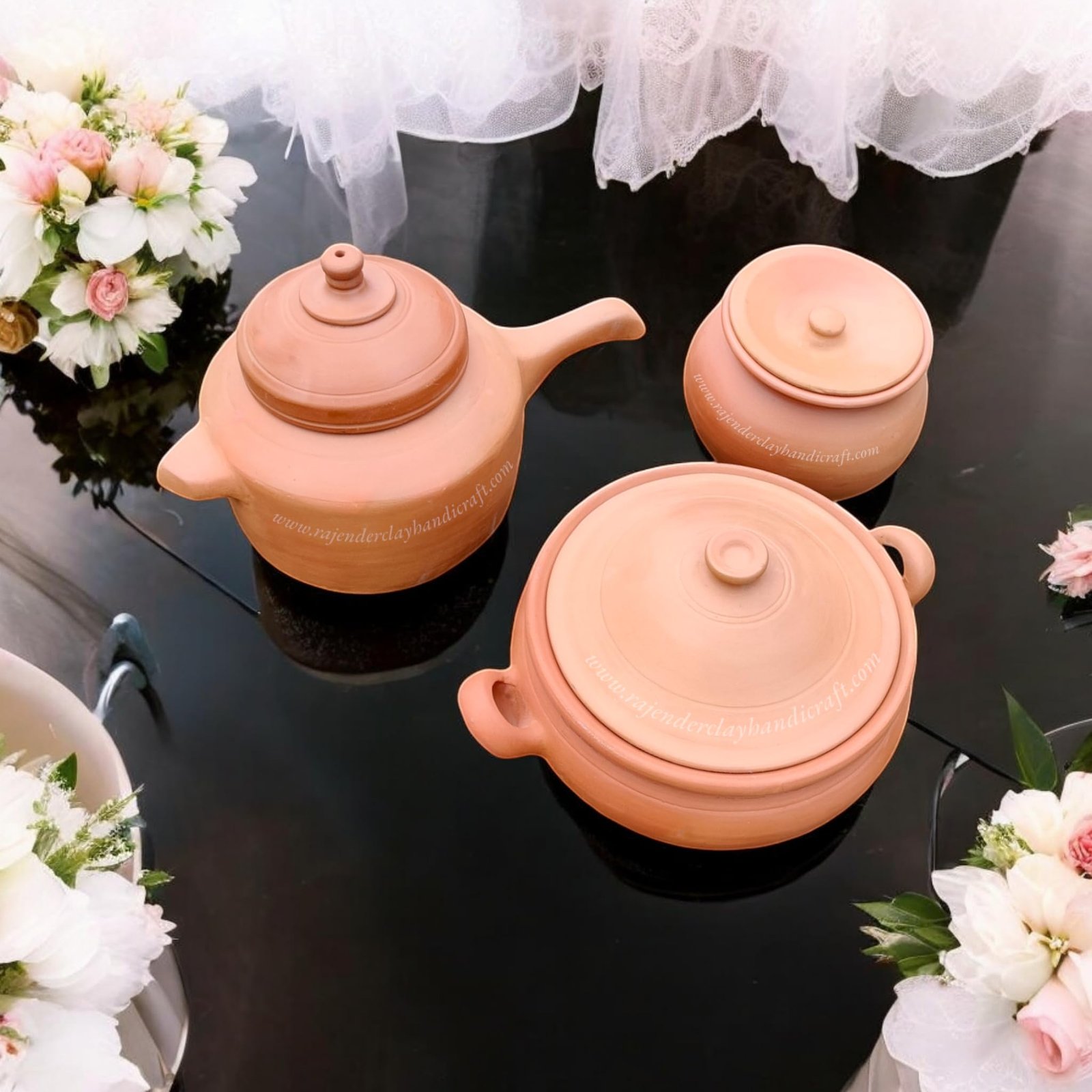 3-Piece Clay Cooking Set – Traditional Terracotta Desi Cooker, Kadhai, and Handi – Eco-Friendly, Non-Toxic, Handmade Earthenware for Healthy Cooking