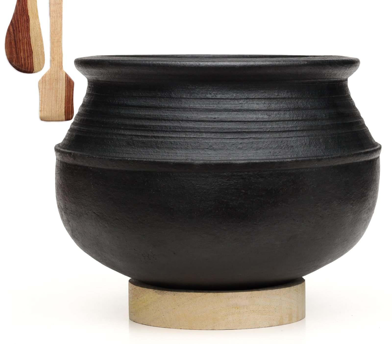 Clay Earthenware Pot LPG and Microwave Safe Unglazed (1 L, Black)